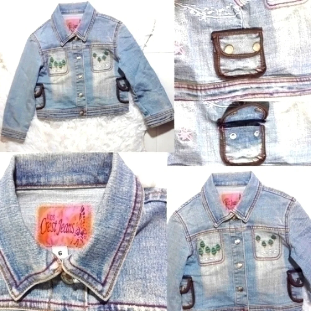 Kids Crest Jeans Embroidered Denim Jacket-Size 6